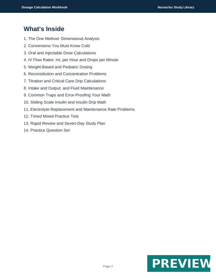 Dosage Calculation Workbook - Contents